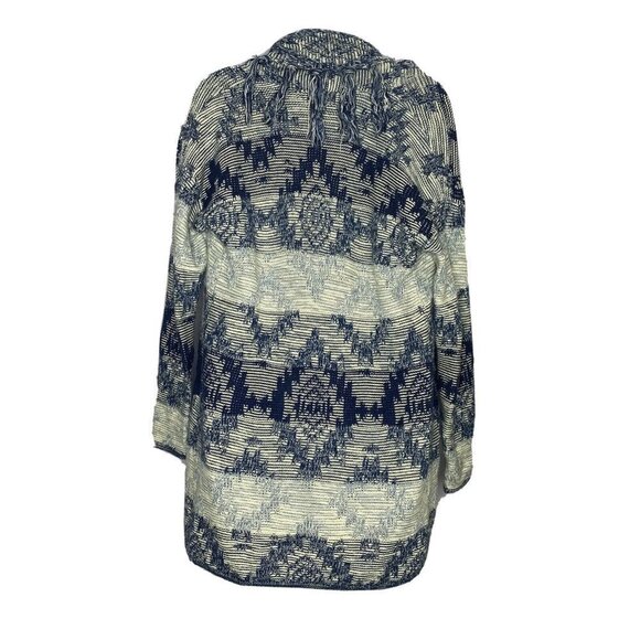 American Eagle Cardigan Sweater Womens XS Open Long Aztec Fringe Blue Boho - Picture 2 of 7